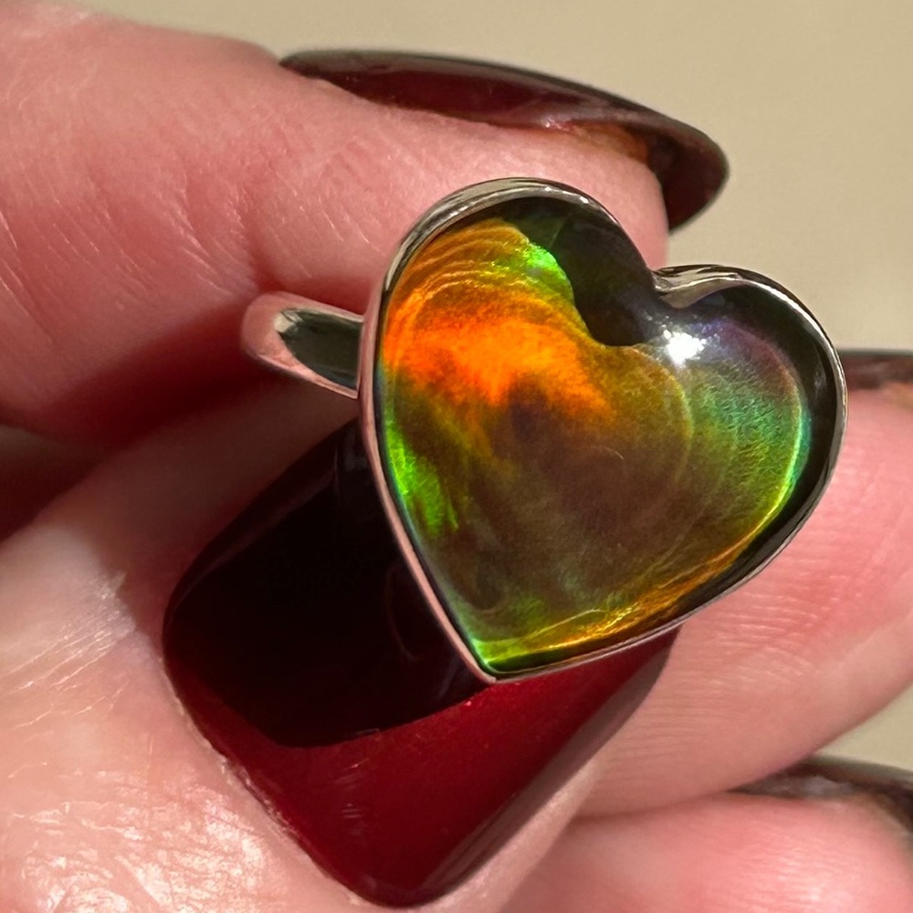 925 Sterling Silver Royal Opal Heart-Shaped Ring - Picture 2 of 15